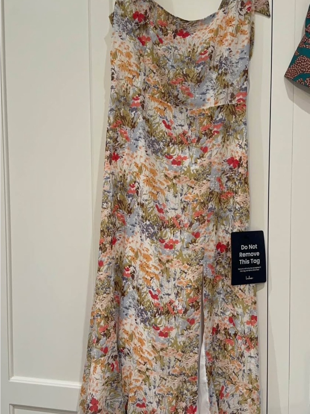 Lulu's summer Invite White Pastel Floral Tie-Shoulder Sun Dress Large - Picture 5 of 6